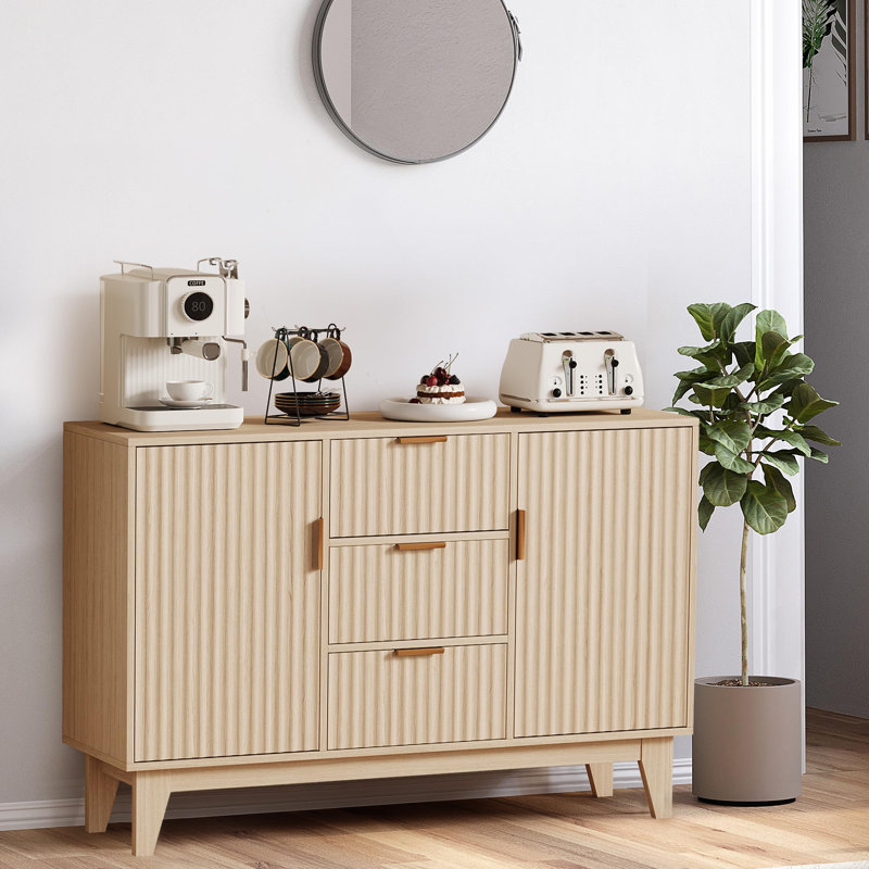 Modern Wooden Sideboard Buffet Cabinet with 3 Drawers, 2 Doors & Adjustable Shelves – 47.2" Storage Cabinet for Living Room, Kitchen & Entryway