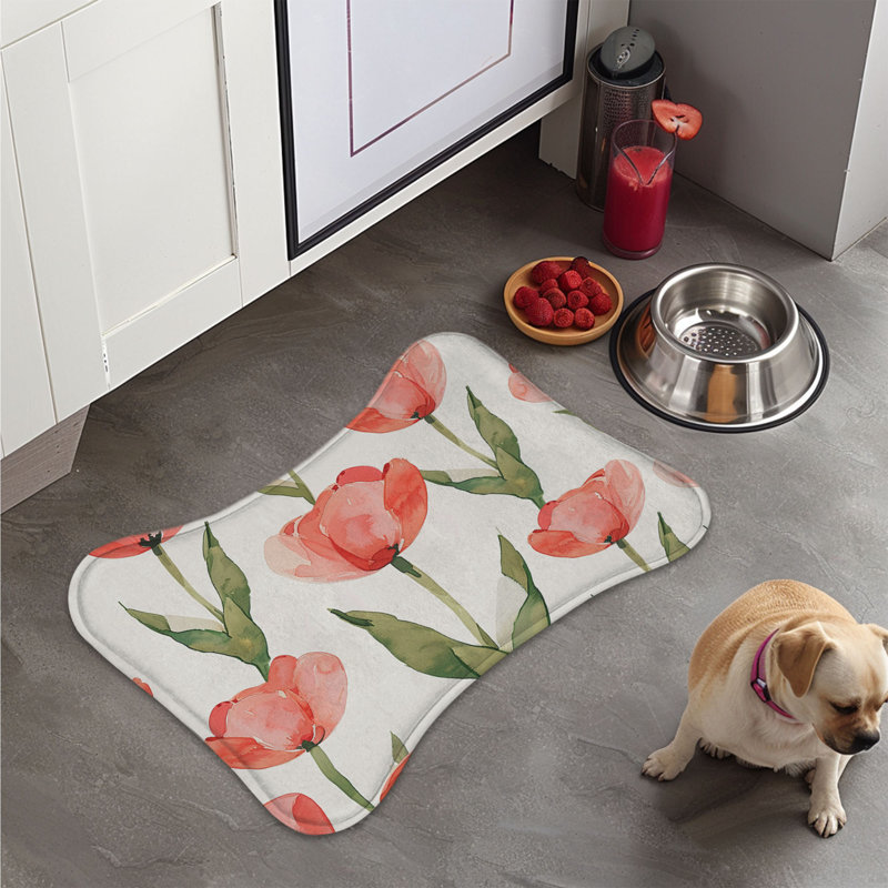 Aquarelle de tulipe - 1 tapis d'alimentation en forme d'os, 18"