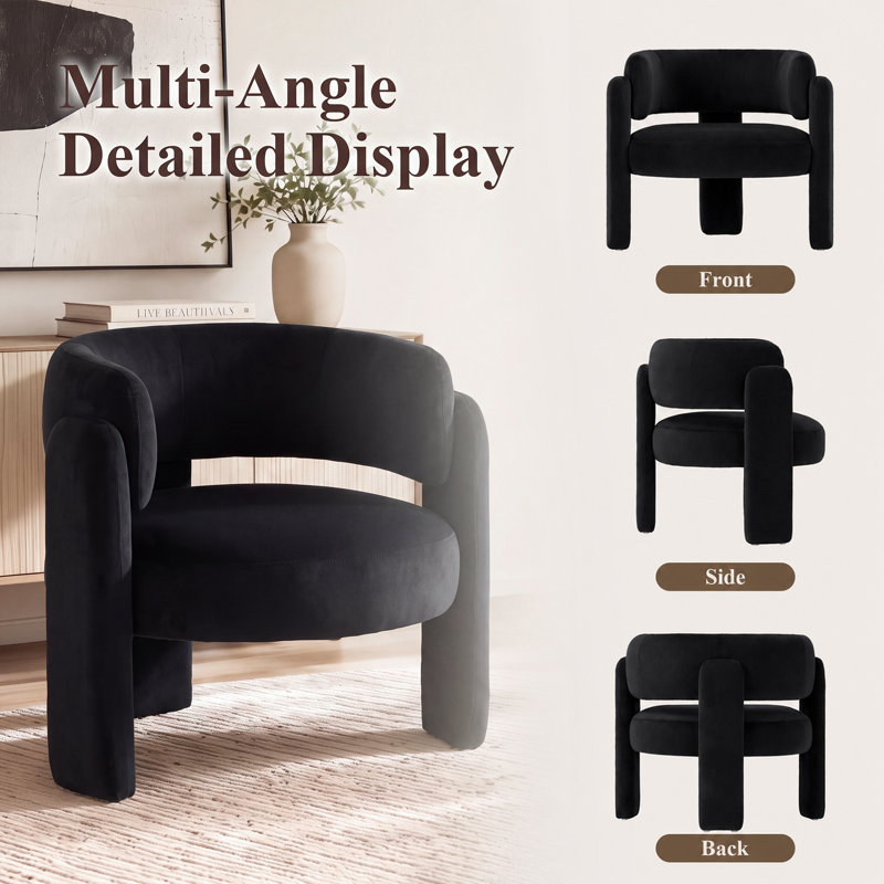 Fauteuil d'appoint demi-tonneau 33 po, Velours noir