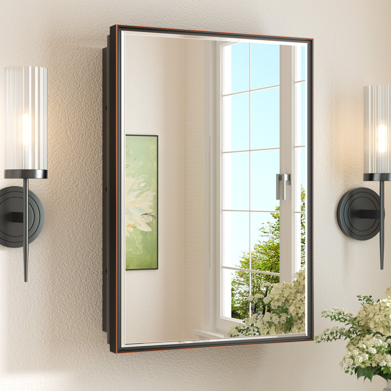 Cyrille Recessed & Surface Framed Medicine Cabinet with Mirror and Shelves, 24" H x 16" W x 5.2" D, Oil Rubbed Bronze