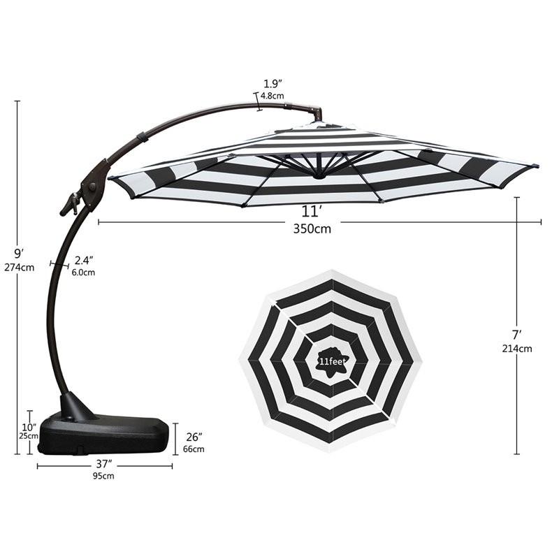 Furio 11' Detachable Offset Patio Cantilever Umbrella With Base