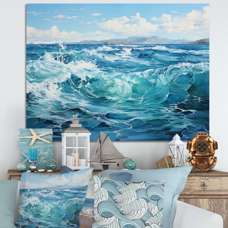 Teal Ocean Infinity - Landscapes Canvas Wall Art, H 34 po x l 44 po x P 1,5 po, Toile tendue