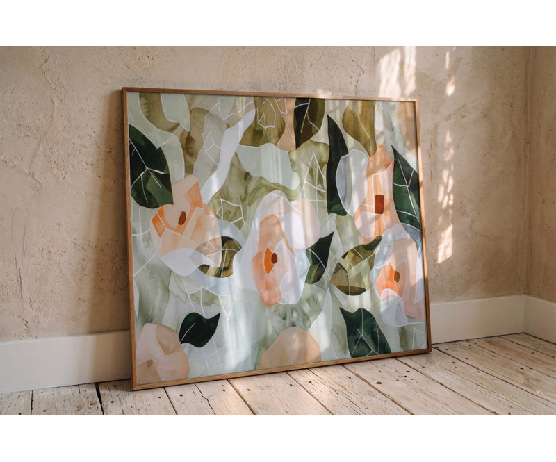 Blossoms in Harmony by Treechild — Floral Wall Art, 48 × 32, Matted Framed Print, Gold