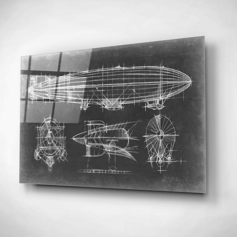 «Airhip Blueprint» par Ethan Harper, art mural en verre acrylique, H 12 po x l 16 po x P 0,13 po