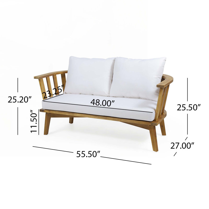 Causeuse d'extérieur en bois d'acacia avec coussins