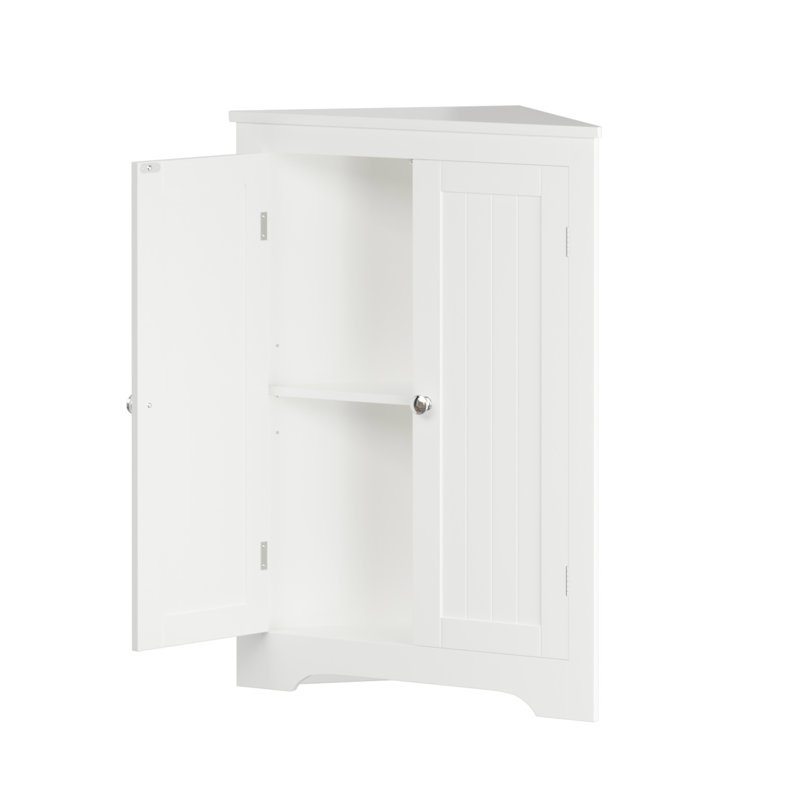 White Corner Cabinet With 2 Doors And Adjustable Shelf - Freestanding For Bathroom, Kitchen, Living Room Sleek Storage In Inviting Organization Concept