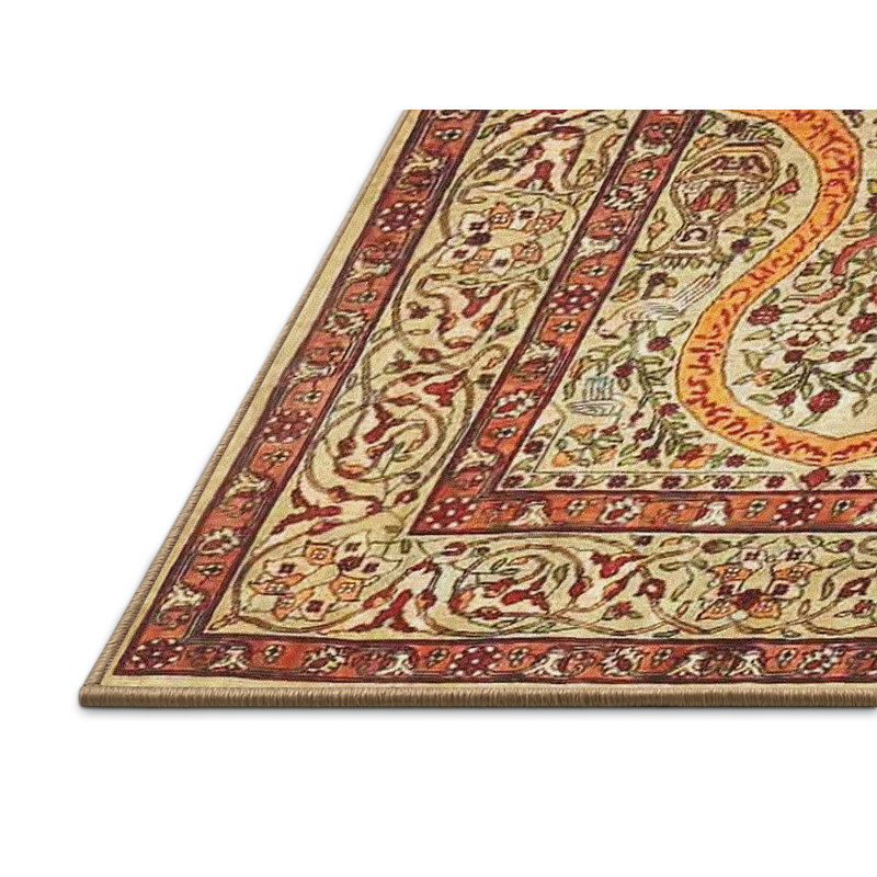 Tapis floral rouge / jaune, Rectangle 5 pi x 7 pi