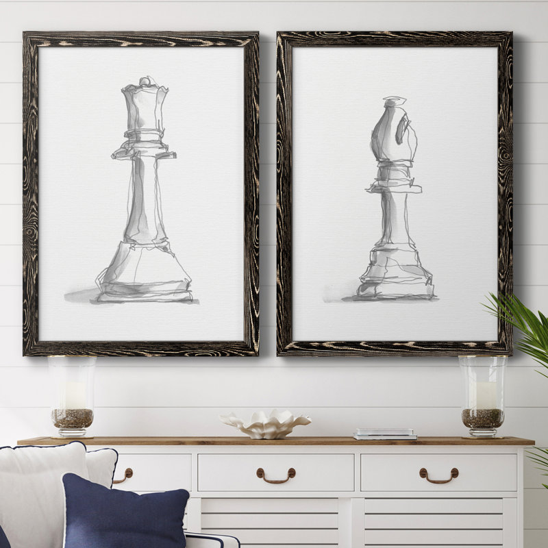 Chess Room Study III - Ensemble de 2 reproductions de cadres photo, Toile avec cadre noir, H 31,5 po x l 47 po x P 1,5 po