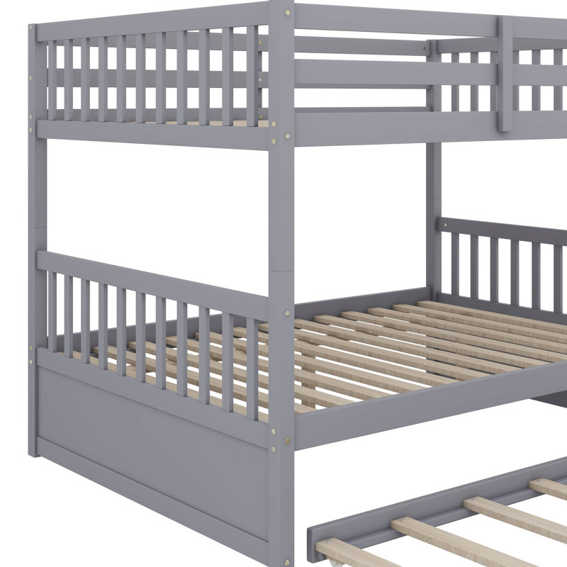  Rubber Wood Bunk Bed With Pull-Out Trundle, Transformable Into Two Separate Beds, Full Over Full, Gray