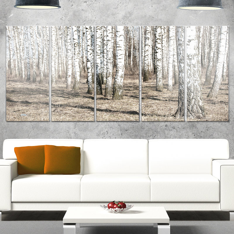 « belle dense bouleau forest view », ensemble de 5 reproductions de photos sur métal
