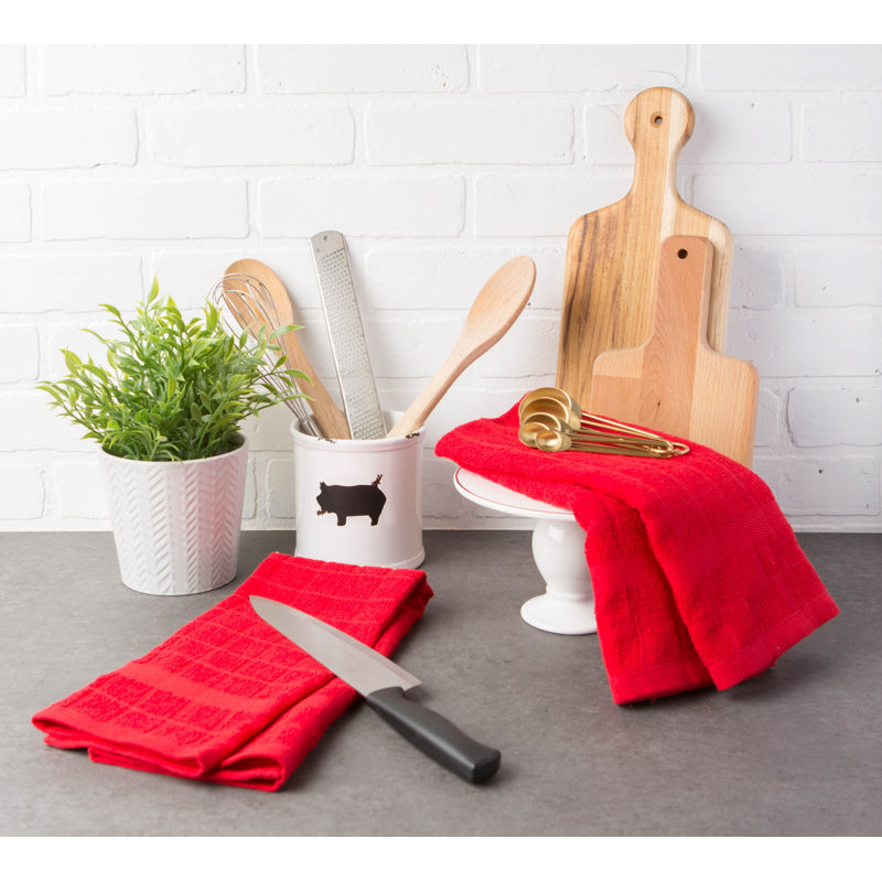 Amarilda Cotton Waffle Dish Cloth Kitchen Towel, Red