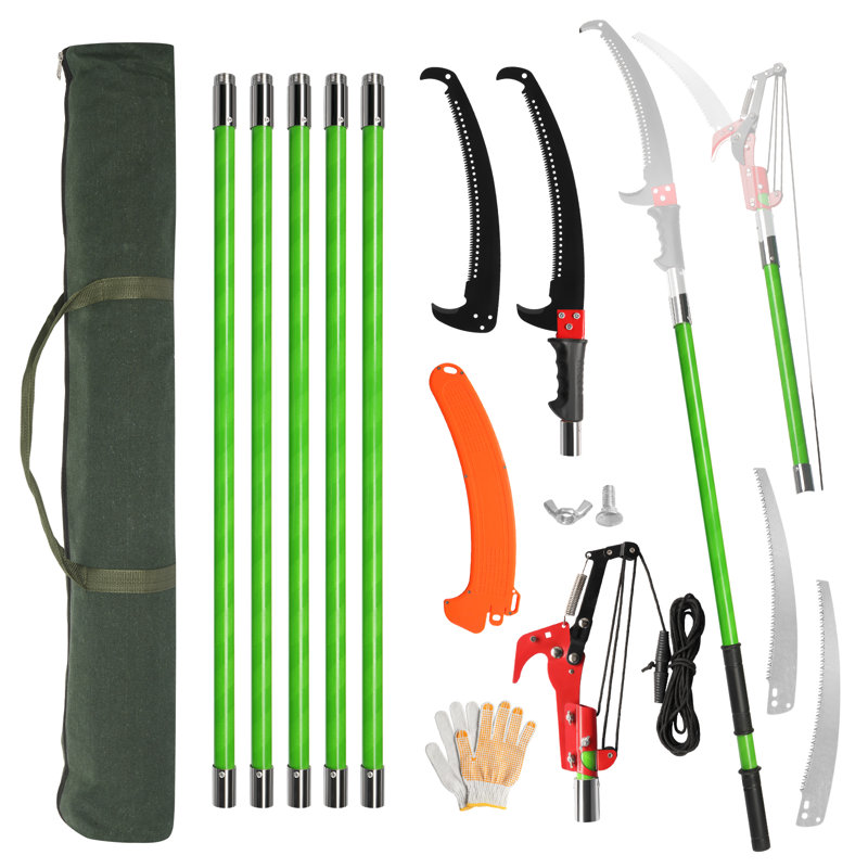 24FT Manual Pole Saw Tree Trimmers Long Handle Pruner Set, Green