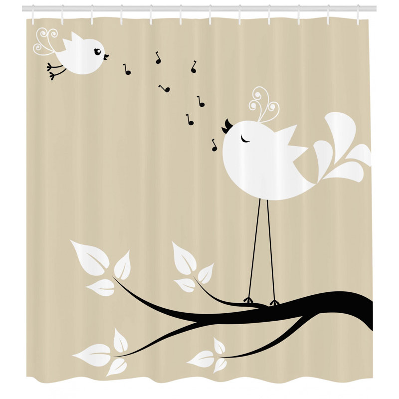 Ensemble de rideau de douche et crochets Birds, H 70 po x l 69 po