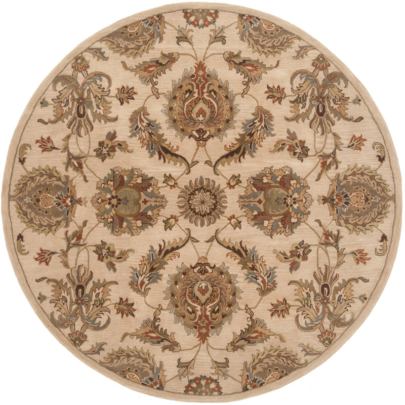 Tapis oriental en laine touffeté à la main beige Hamill, Rond 7 pi 9 po