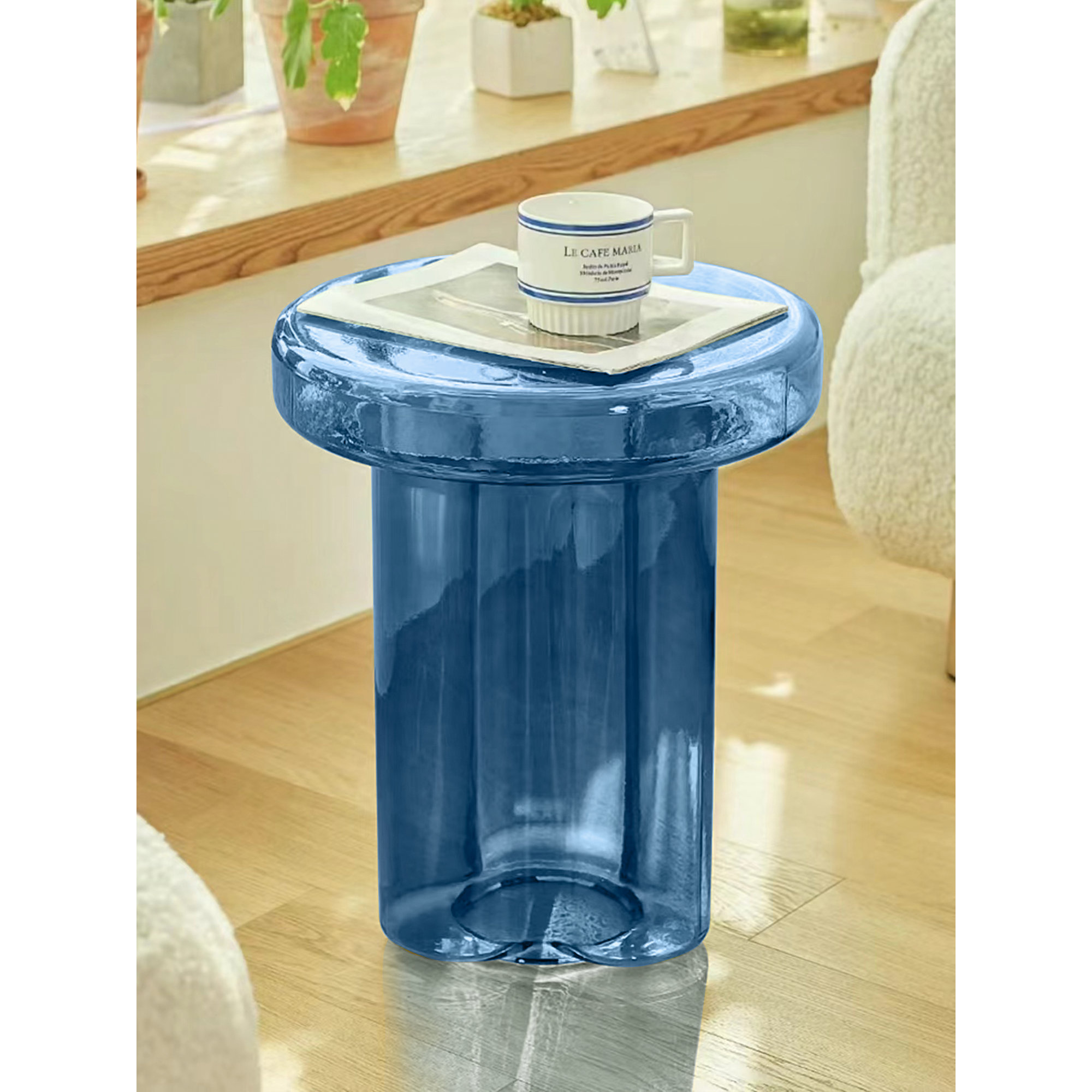 Glass End Table, Blue