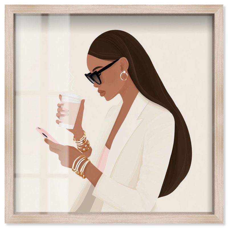 «Coffee Break Shadowbox Print» par Art Remedy, H 25 po x l 25 po, Crème, crème
