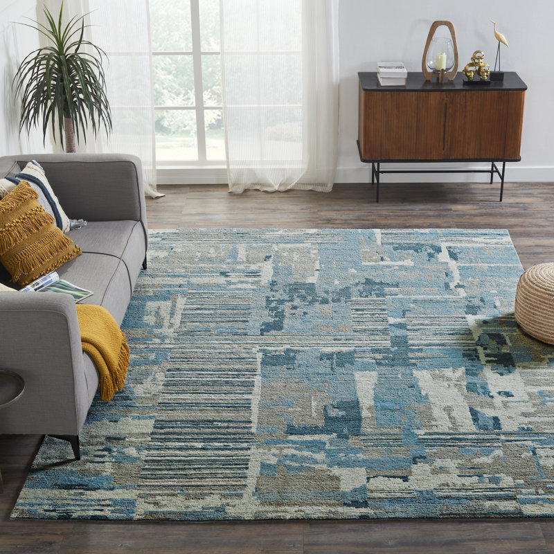 Tapis en laine noué à la main Mcelroy Canyon Mist, Rectangle 4pi x 6 pi
