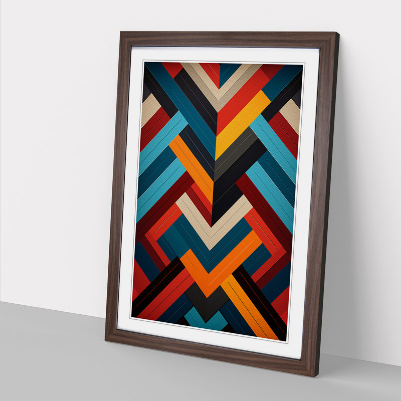 Chevrons Constructivism - Single Picture Frame Print on Wood, 46cm H x 34cm W x 2cm D, Walnut Framed