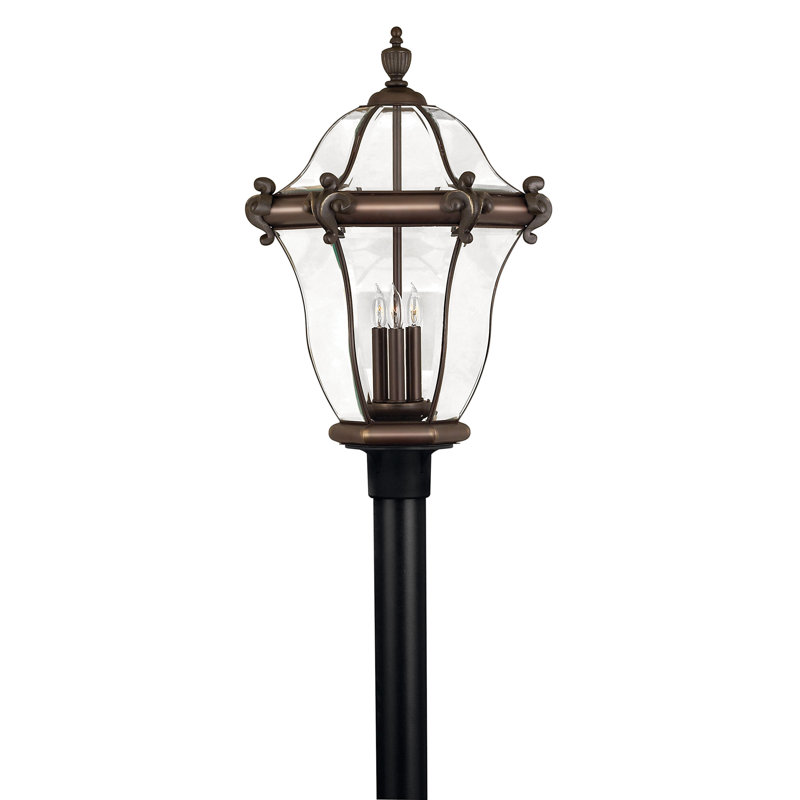 San Clemente 26.25" Three-Light Outdoor Post/Pier Mount Lantern w/ Fleur de Lis, Black
