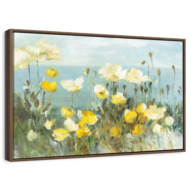 Champ de coquelicots, 40 po x 27 po, Cadre flottant noyer