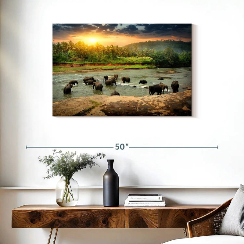 Brampt Elephants Bathing, 24" H x 36" W