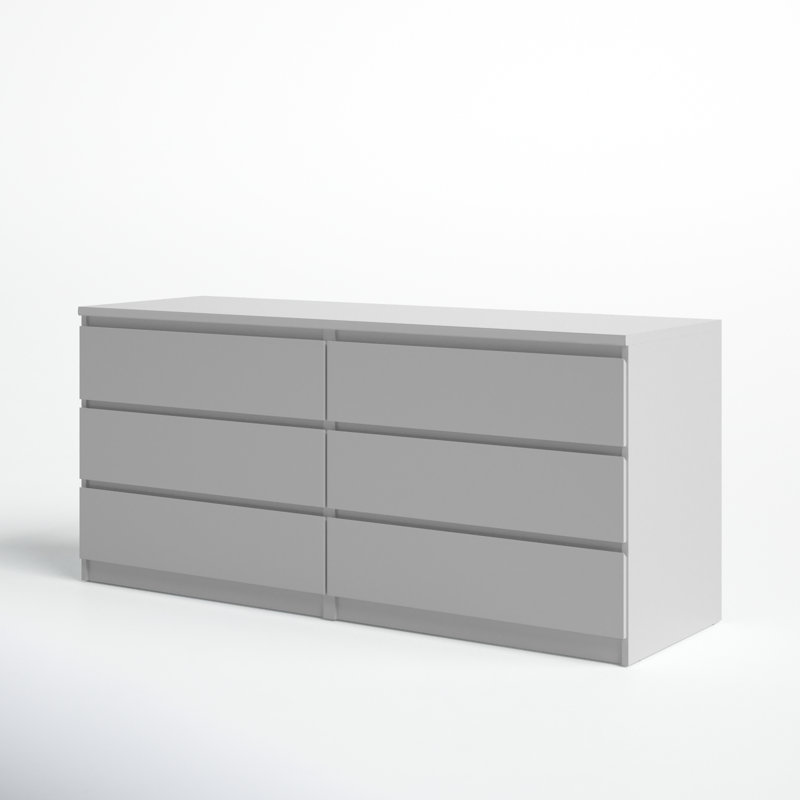 Jada 6 Drawer 60.5" W Double Dresser, White High Gloss