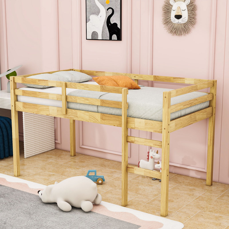 Lit mezzanine simple en bois avec échelle, Naturel