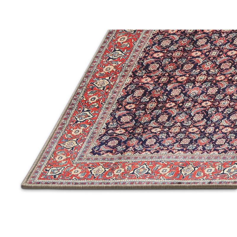 Tapis traditionnel rouge / noir, Rectangle 5 pi x 7 pi