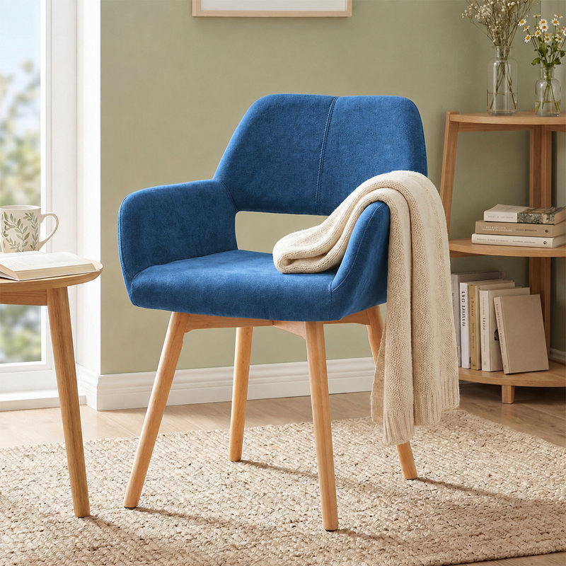 Chaise avec accoudoirs rembourrée Philodendron, Bleu