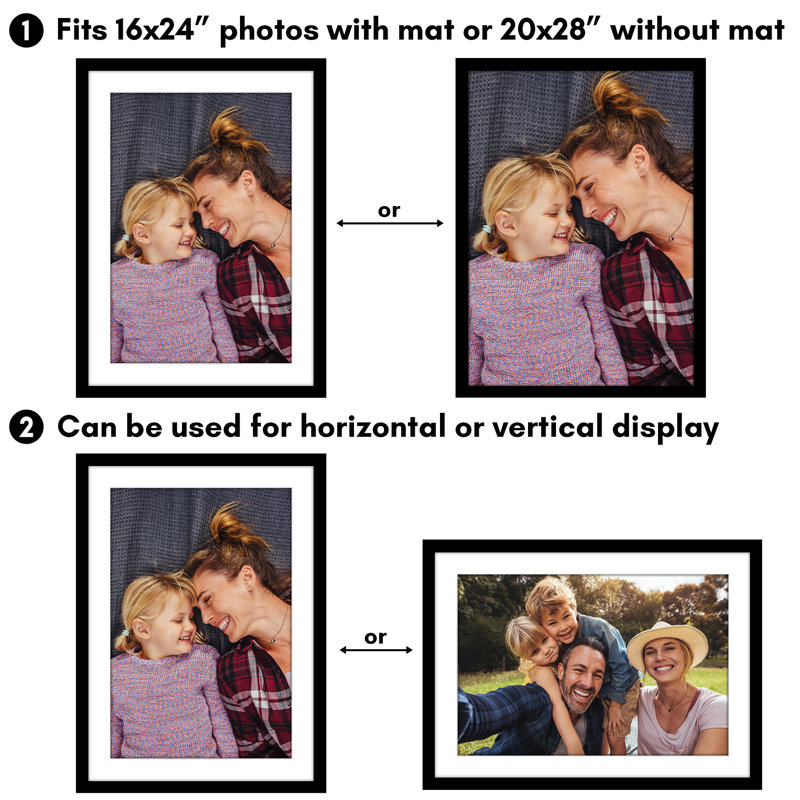 Cadre pour affiche - Cadre photo en bois avec passe-partout et housse en plexiglas, 20 po x 28 po, 16 po x 24 po