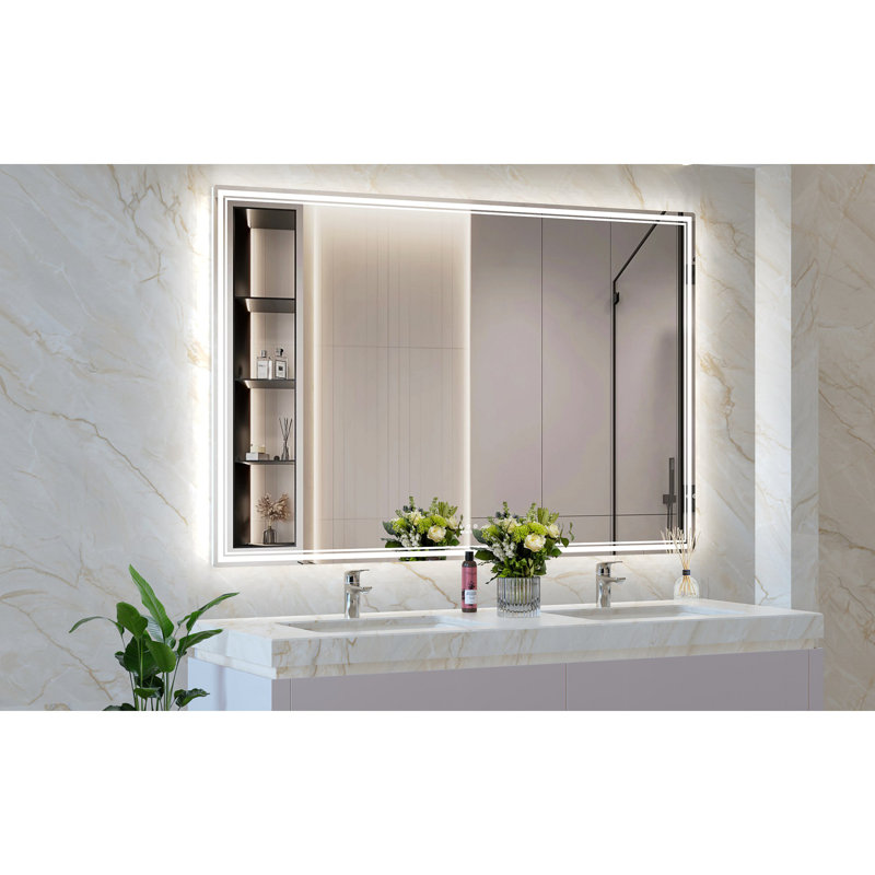 60X40 Inch Oversized LED Bathroom Mirror Wall Mounted Mirror With 3 Color Modes  Aluminum Frame Large Wall Mirror For Bathroom