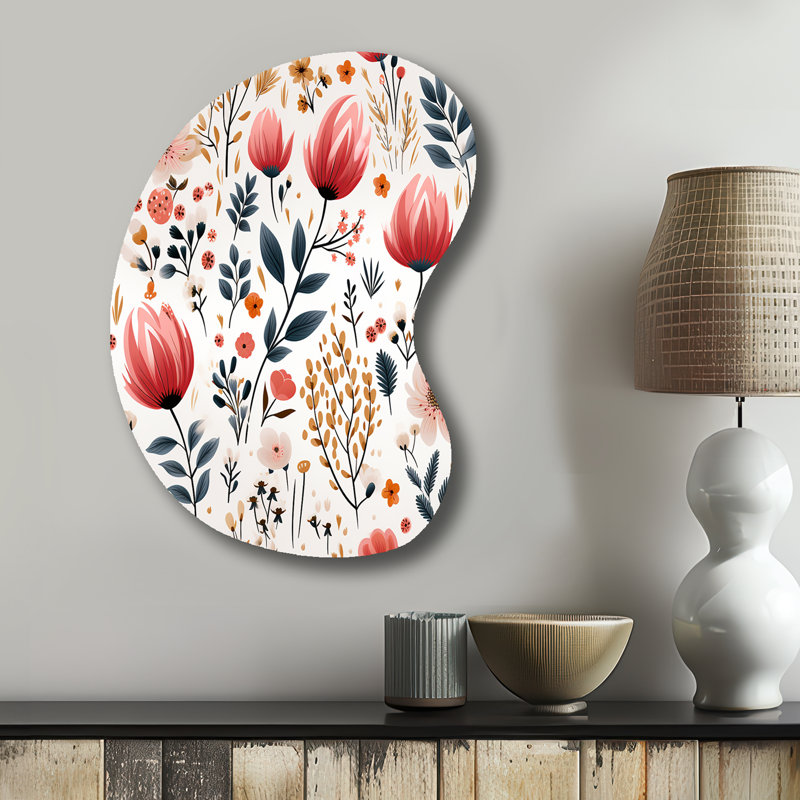 Motif floral de charme de jardin rustique rose - Art mural floral asymétrique en métal, sculpture murale de forme irrégulière