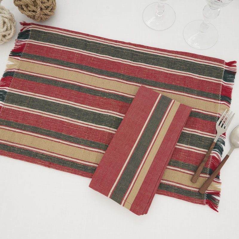 Everyday Plaid Placemat and Napkin Set, Red/Gold
