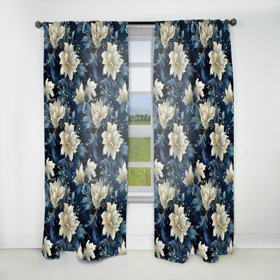 Astral Blue White Damask Radiance III - Damask Curtain - Velvet Room Darkening - 1 Panel