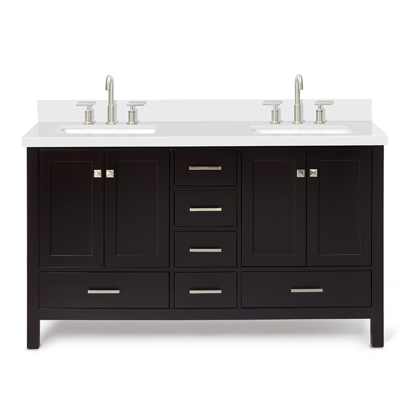  Ensemble de meuble-lavabo double 61 ", Espresso / nickel brossé, Rectangular