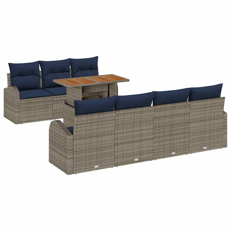  Ensemble de canapé de jardin avec coussin manuel 8 pièces gris et bleu marine, Coussin bleu marine / structure grise