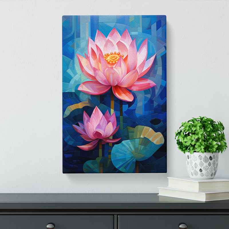 Lotus Flower Cubism Art - Wrapped Canvas, 50cm H x 35cm W x 3cm D