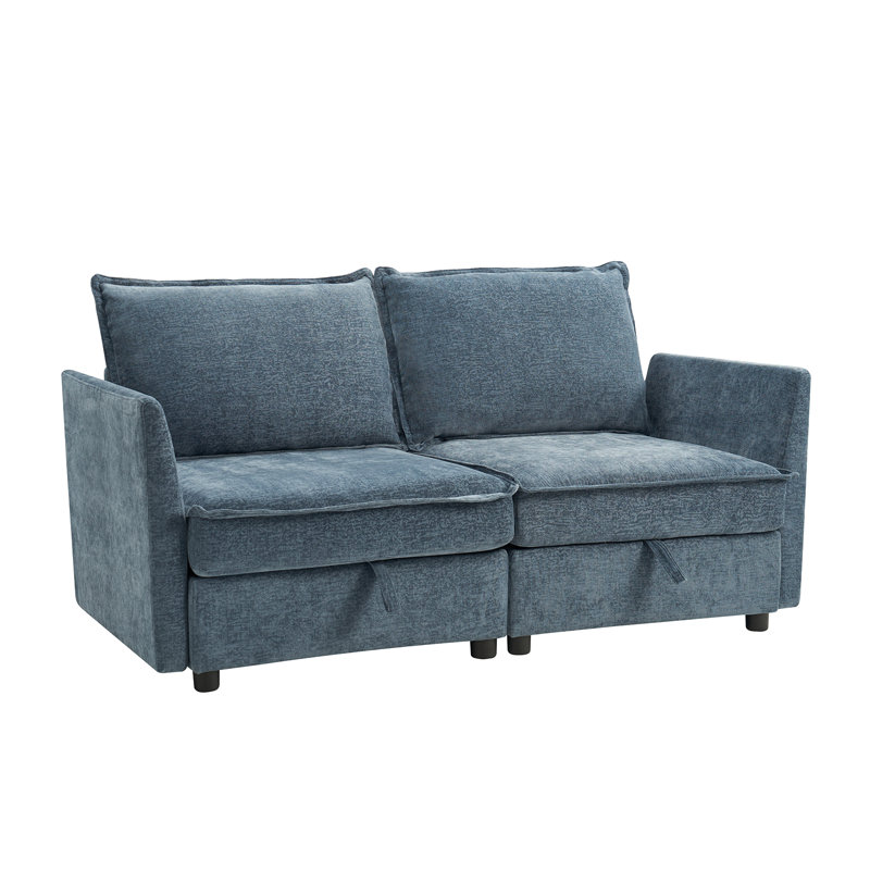 Talani 170cm W Modern 2 Seater Slipcovered Corner Sofa with Hidden Storage, Blue