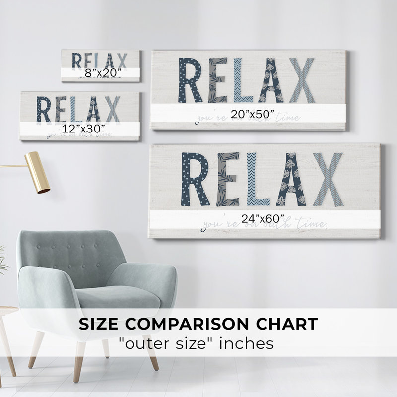 Relax on Canvas, art textuel, H 20 po x l 50 po x P 1,5 po