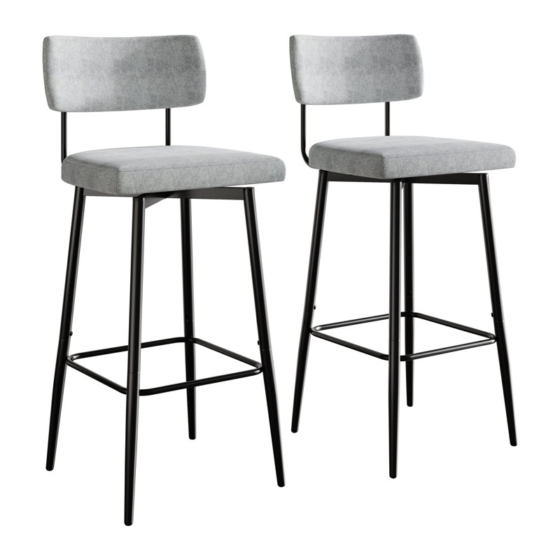 BLACK METAL SWIVEL COUNTER CHAIR IN LIGHT GREY CHENILLE, Light Grey