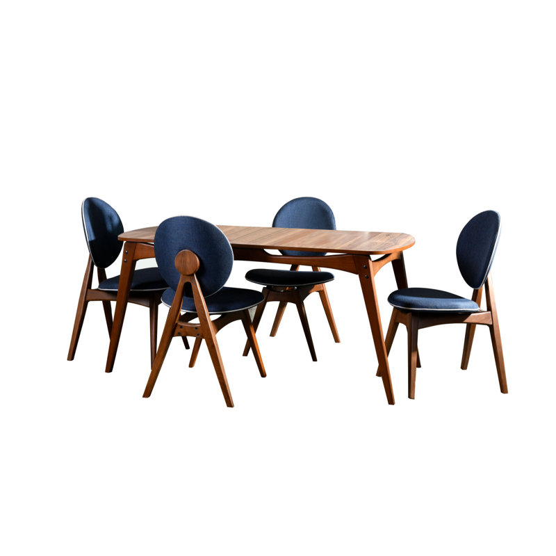 Ensemble repas pour quatre personnes, Noyer / Bleu