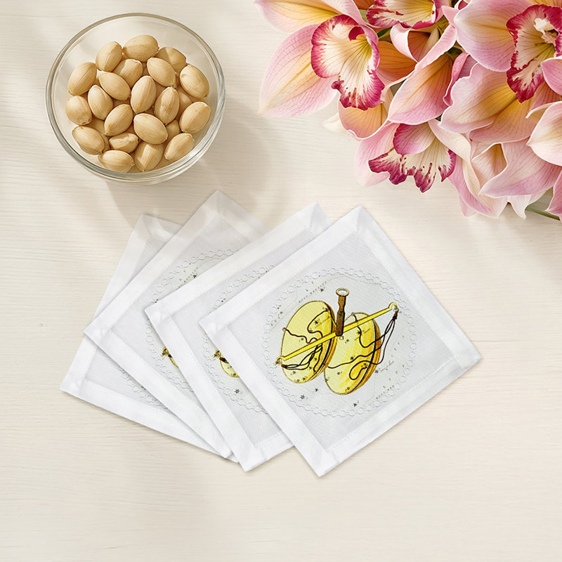 Zodiac Libra Cotton Sateen Cocktail Napkins, White