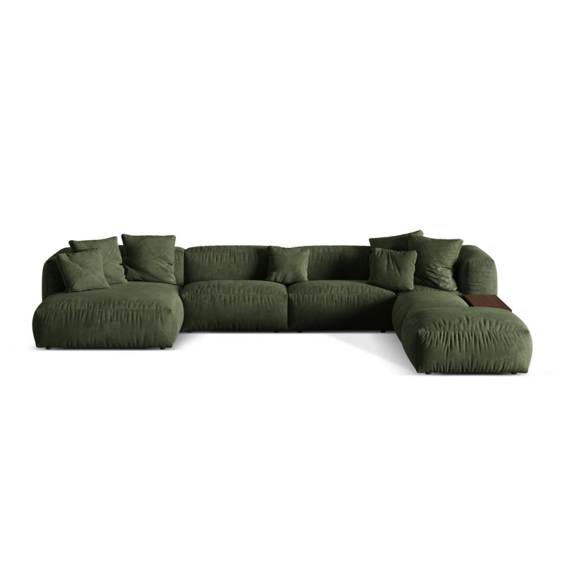 Bedar 5 Seater Velvet Corner Sofa , Green, Left Hand Facing