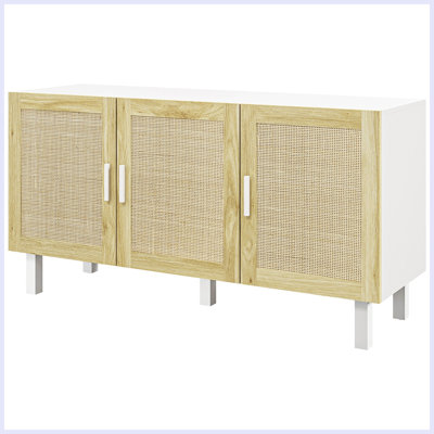 Buffet moderne avec 3 portes en rotin et tablettes réglables