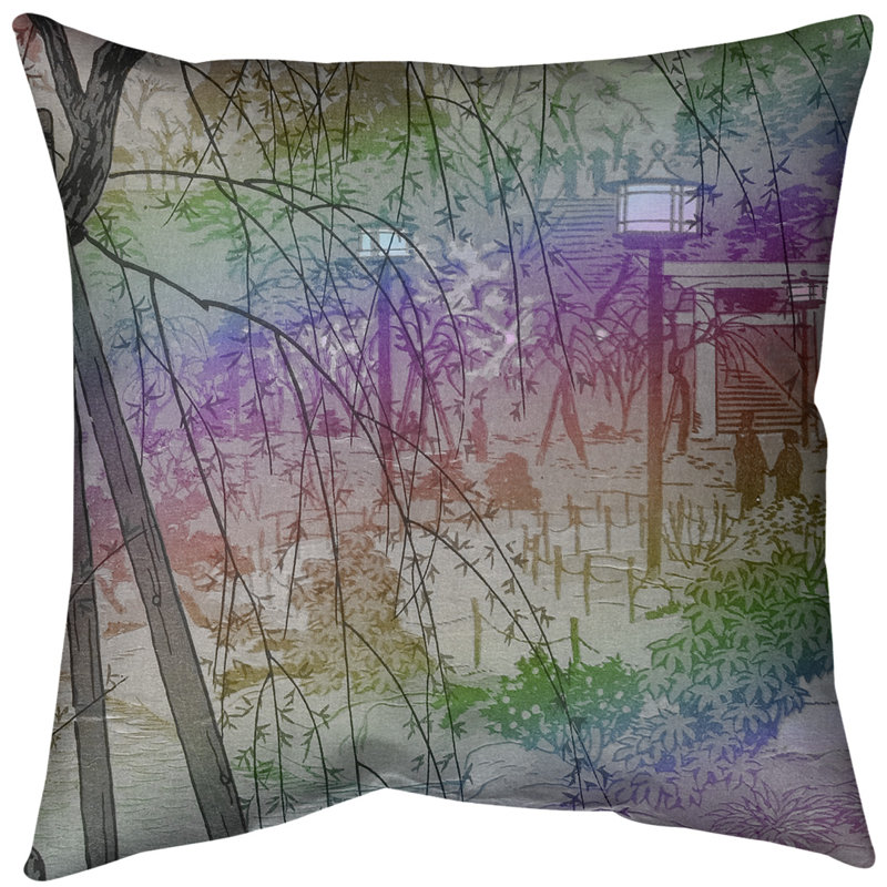 Coussin décoratif misty soirée à shinobazu étang, 14 po x 14 po, Arc-en-ciel, Bourre en polyester
