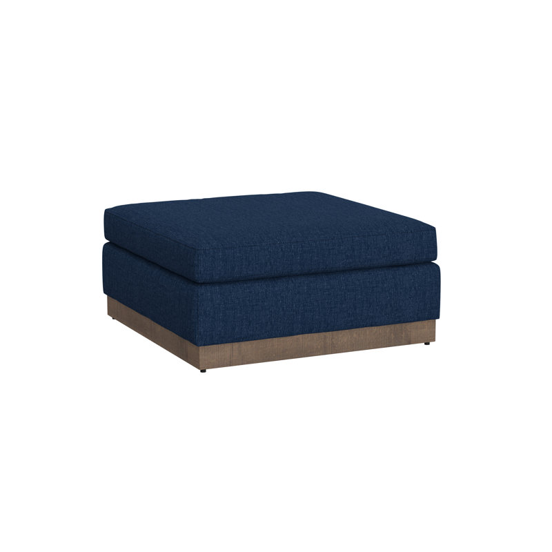 Base et structure en bois Georgia, repose-pieds carré rembourré, Polyester bleu foncé