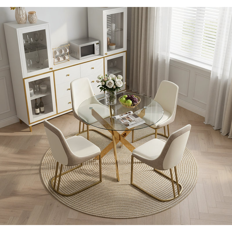 Luxury Velvet Upholstered Kitchen Dining Chairs with Metal Leg（Set of 2）, Beige