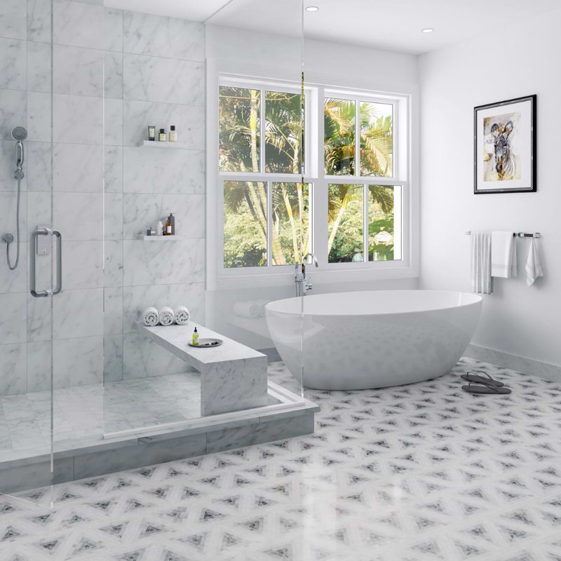 Ako 5" Triangle Marble Micro Mosaic Tile, Grigio Gray