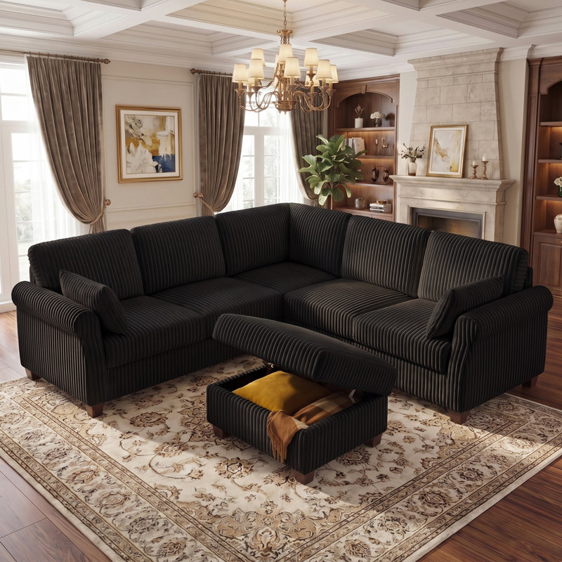 Canapé de 90,55 po avec repose-pieds avec rangement, Polyester noir