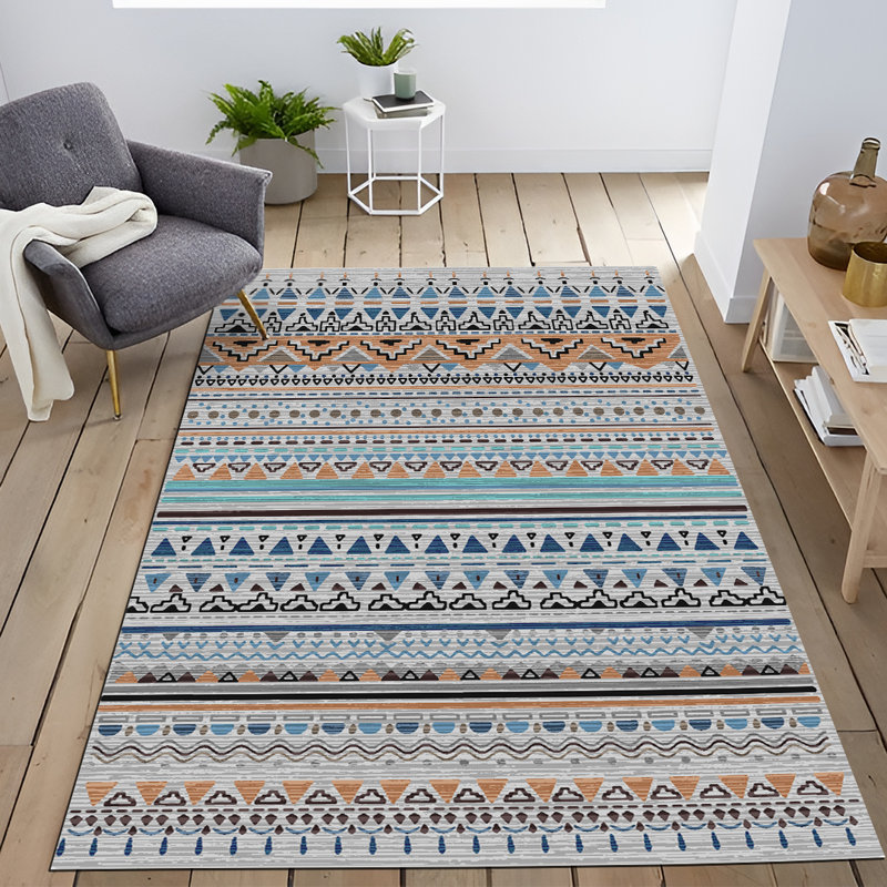 Multi-Colored Geometric Patterned Decorative Rug, Rectangle 3'9.81" x 4'11.06"